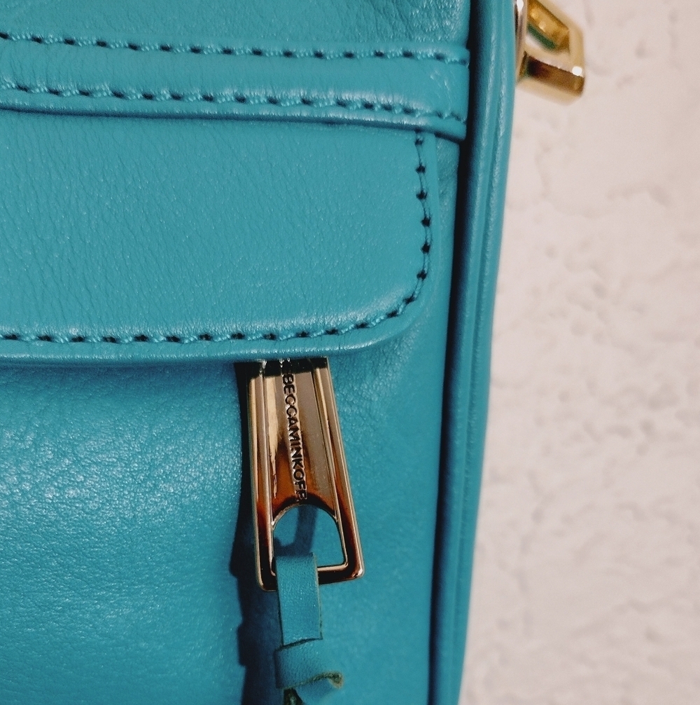 Rebecca Minkoff Mini MAC Aqua Teal Leather Crossbody Bag Chain Strap Tassel Bag - Picture 6 of 17